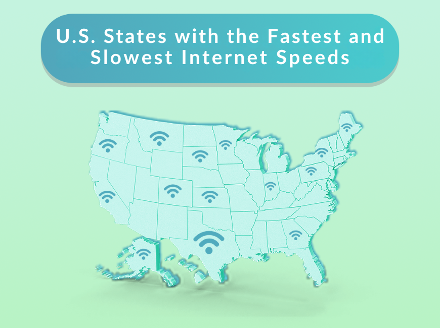 Featured image for an article that covers the fastest and slowest internet speeds in U.S. states.